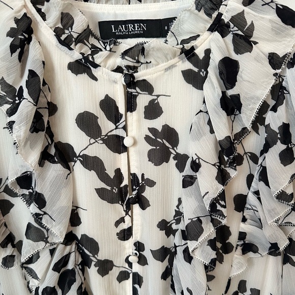 Lauren Ralph Lauren Leaf-Print Ruffle-Trim Georgette Dress - Picture 9 of 9